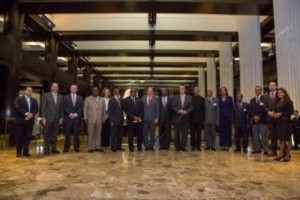 President Solis, center, with CARICOM leaders.