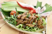 Fried silkworm salad, Facebook.