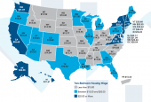 Map reveals minimum hourly wage needed to afford a 2-bedroom home in every U.S. state, source NLIHC.
